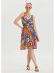 V Neck Robe Blue Patterned Casual Dress 4512